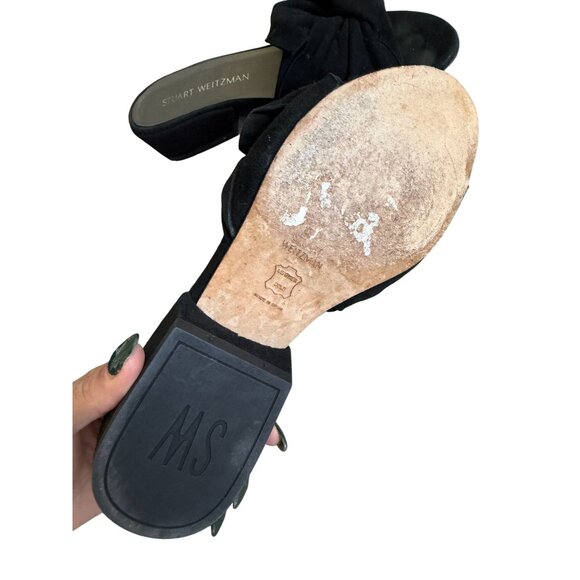 STUART WEITZMAN Black Suede Bow Sandals Heels Size 6.5 - Picture 5 of 11